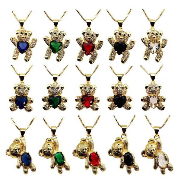 

pendant necklaces fashion hip hop teddy bear men and women copper micro-inlaid zircon love necklace cute accessories, Silver