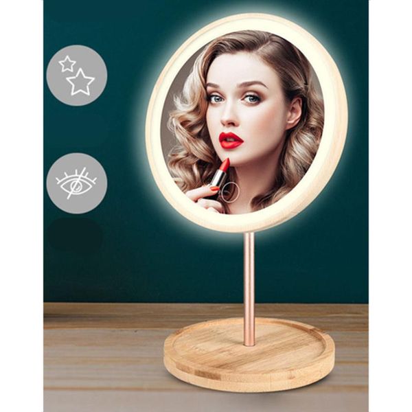 

compact mirrors ledmakeup mirror with light ladies storage makeup lamp deskrotating vanity wooden round cosmetic high-grade gift