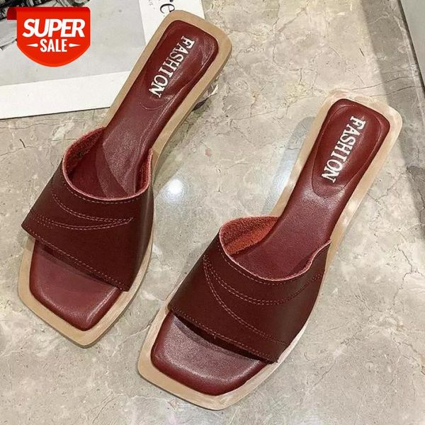 

square head flip flops crystal transparent low heel clear women slippers slides fashion design size 35-41 zapatillas casa mujer #mi8n, Black