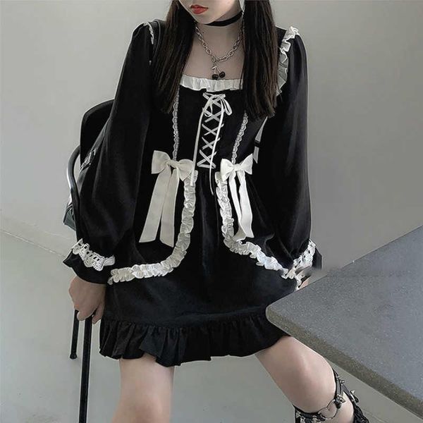 

casual dresses japanese lolita gothic dress girl patchwork vintage designer mini japan style clothes fall for women, Black;gray