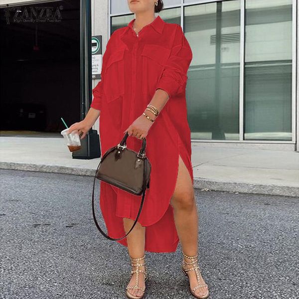 

casual dresses asymmetrical hem shirt dress autumn elegant long sleeve lapel sundress women work ol kaftan female button vestido, Black;gray