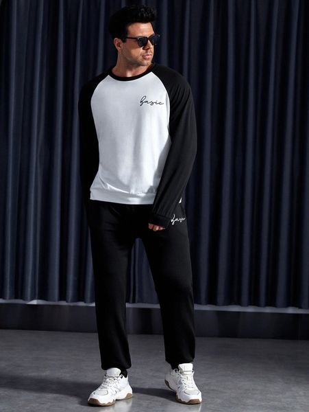 

extended sizes men letter graphic raglan sleeve sweatshirt & sweatpants x5yw#, Gray