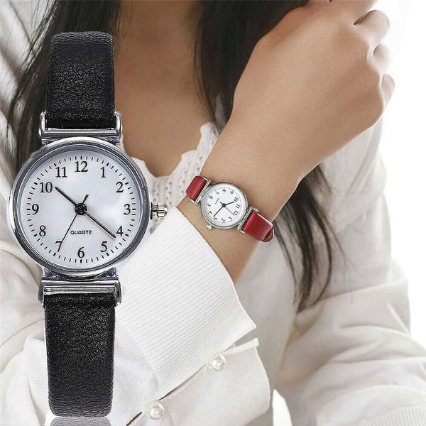 

mens watches classic women's casual quartz leather band strap watch round analog clock wrist, Slivery;brown