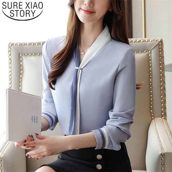

elegant spring clothing long sleeve chiffon blouse solid loose women vintage blouse blusas mujer de moda 7188 50 210528, White