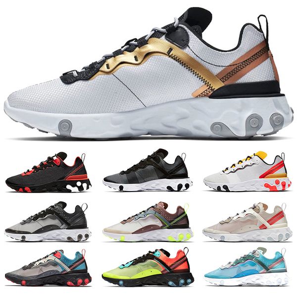 

55 react element 87 men women running shoes royal tint desert sand volt university gold total orange core black sports sneakers size 36-45, White;red