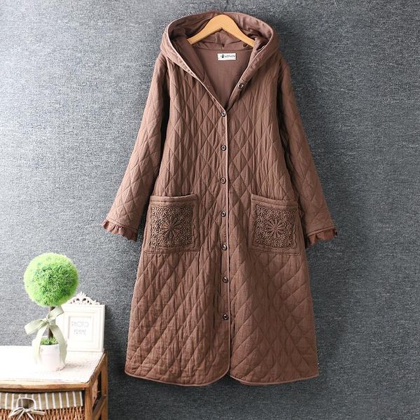 

women's trench coats mori winter hooded jacket coat long sleeve single breasted double pockets casual daily wear 9177, Tan;black