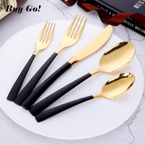 

20/30pcs stainless steel luxury cutlery sets flatware sets black gold knife salad fork teaspoon dinnerware set c167a tableware