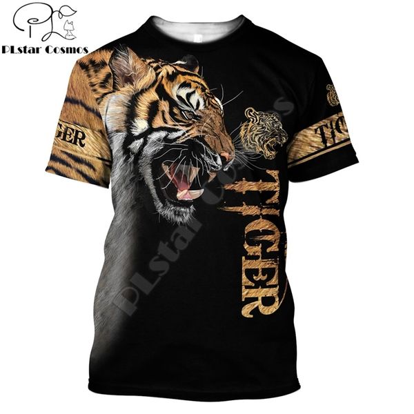 Verão Homens T-shirt Premium Tiger Pele 3D Impresso T-shirt Harajuku Casual Manga Curta Tshirt Tops Unisex QDL014 210706