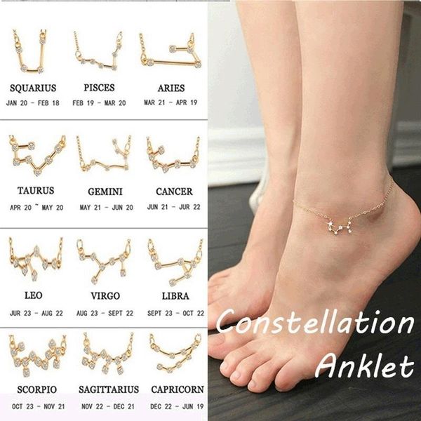 

anklets 12 zodiac constellation chain anklet for women foot beach pendant guardian star wristbands geometric signs leg jewelry, Red;blue