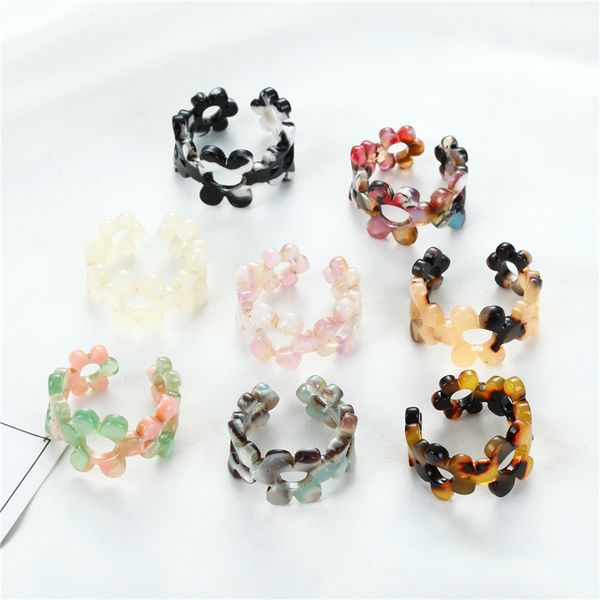 

korea chic transparent aesthetic flower ring colorful minimalist acrylic resin thin rings for women jewelry party gifts, Silver