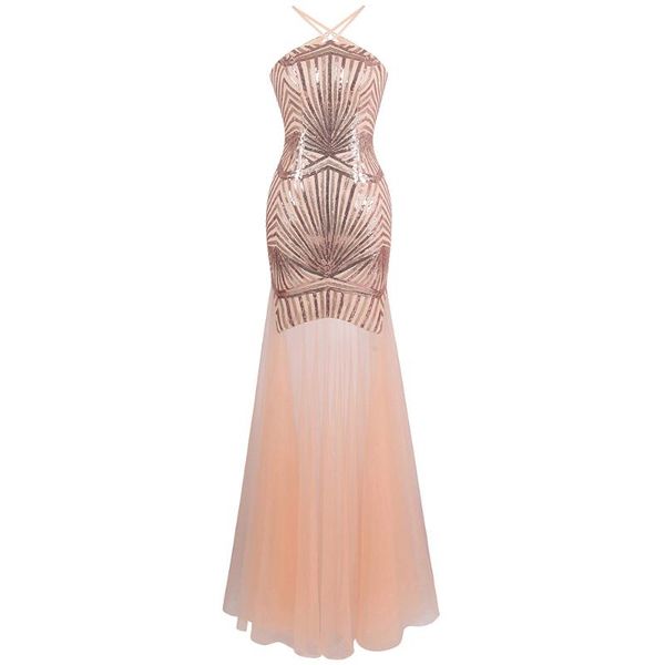 

party dresses angel-fashions women's halter evening dress luxury geometry sequin pattern hollow out illusion gown light coral 420, White;black