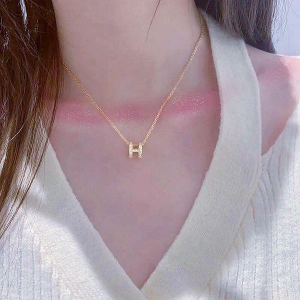 

chains 12pcs stainless steel golden necklace ring pendants letter h choker rings for women men body jewelry gift korean, Silver
