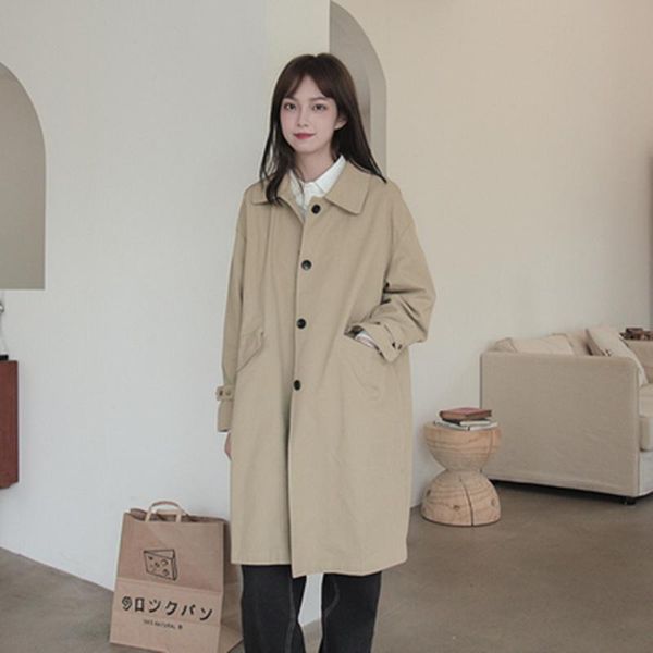 

women's trench coats coat korean clothes windbreaker slim boho autumn fashion for women elegant solid, Tan;black