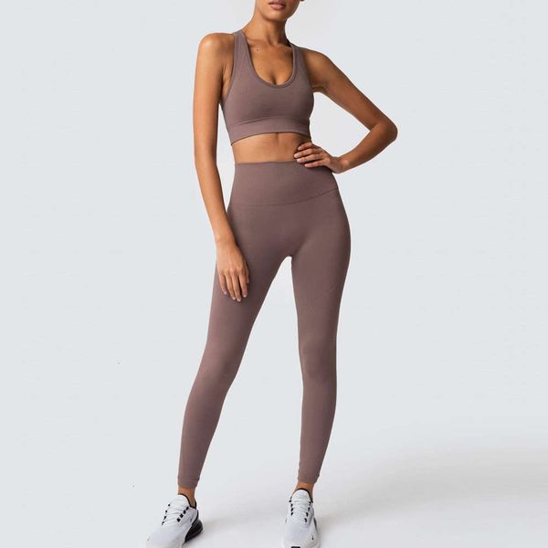 

2021selling solid color sports fitness vest seamless knitting hip yoga suit, Gray