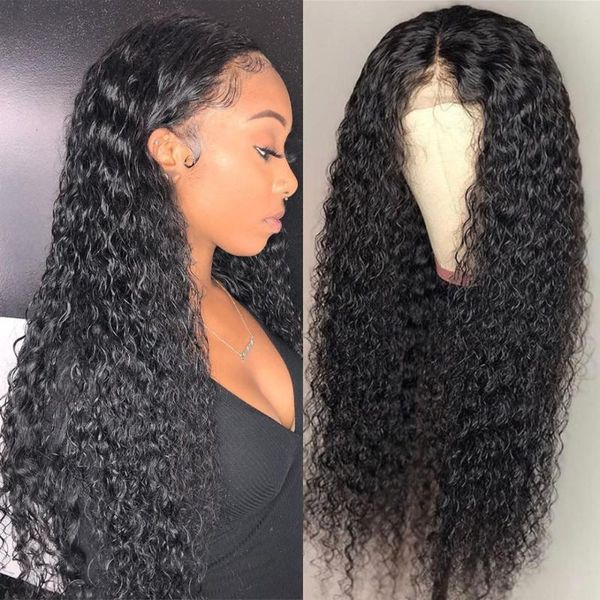 

lace wigs curly human hair kinky wig 4*4 closure 150 pre plucked bleached knots remy, Black;brown