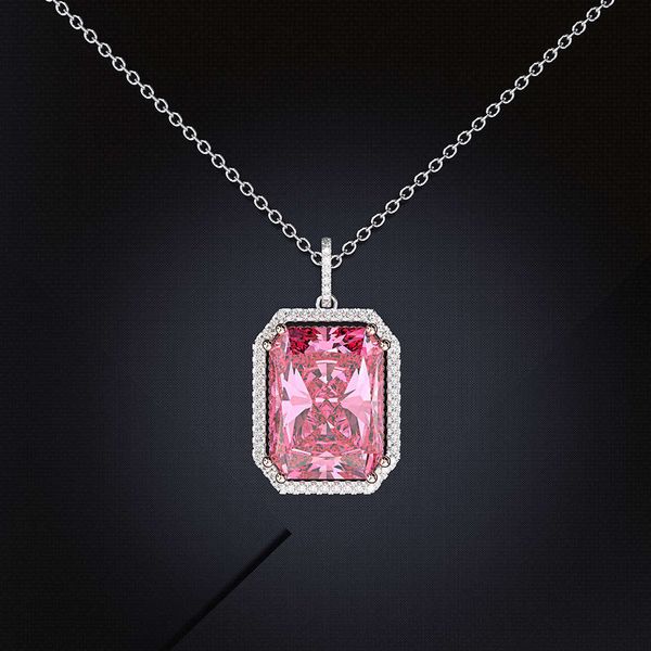 

hbp fashion shi pei large square 12 * 16 noble pink pendant inlaid with diamond necklace new accessories, Silver