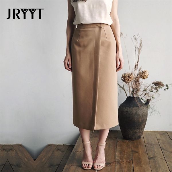 

jryyt elegant office lady high-waist skirts women summer mid-calf straight skirt woman white bandage jupe femme harajuku 210315, Black