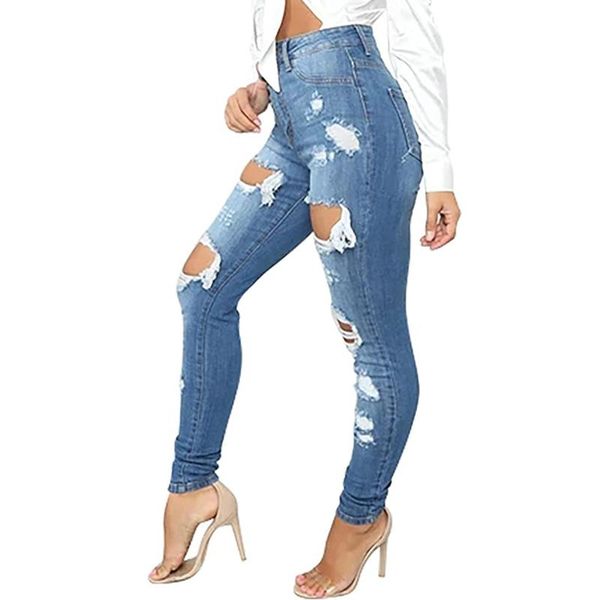 

women's jeans female trousers high waisted ripped for women bulift distressed stretch juniors skinny pantalones de mujer, Blue