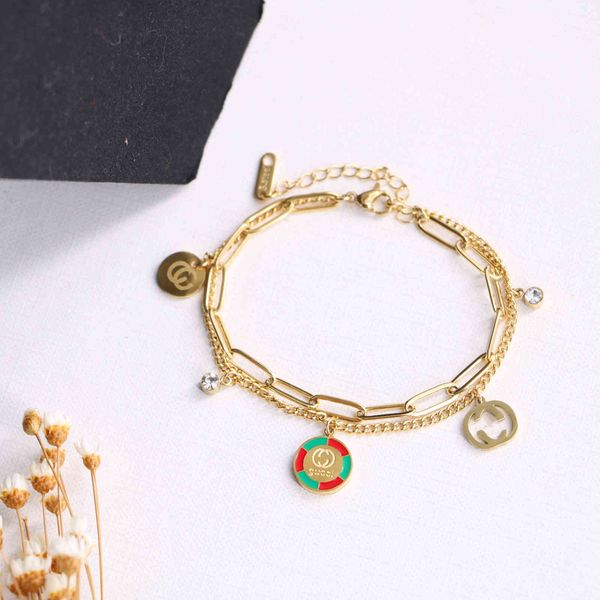

decorated titanium steel antique red and green with thick chain double layer hollow letter bracelet black friday deals, Golden;silver
