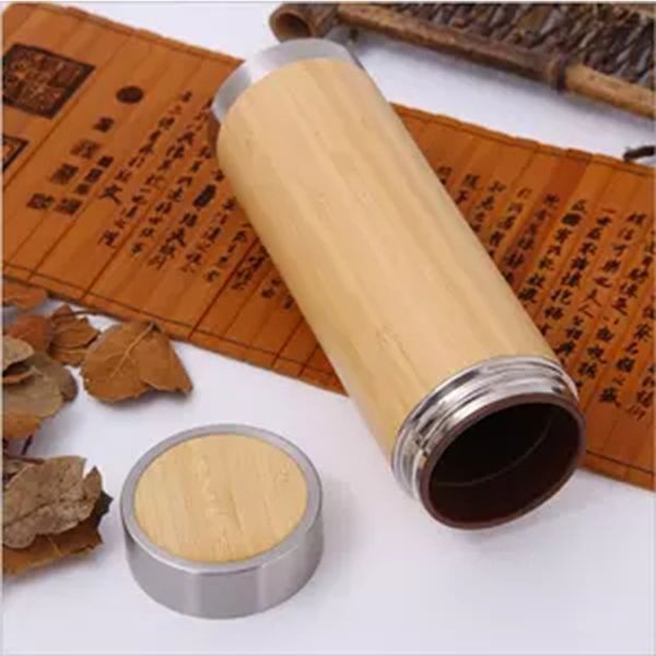 

bamboo cup thermos, personalized water glass vacuum carving bottle, gym, 304 stainless steel, ecological gifts