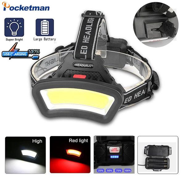 

60000m powerful led headlamp head lamp usb rechargeable cob headlight waterproof fishing light by 18650 battery