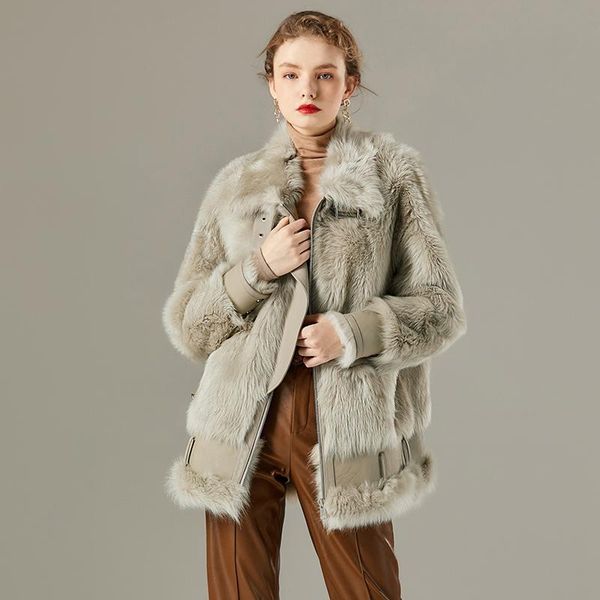

women's fur & faux genuine wool coat real sheepskin female jacket warm coats clothing casaco feminino zjt1601, Black