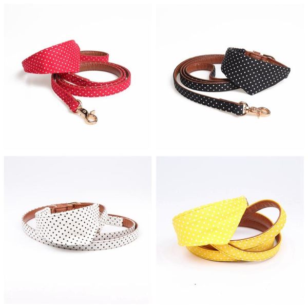 

4 colors dot small dog collar bandana soft leather dog leash cute bow cat collar pet teacup chihuahua leash lead