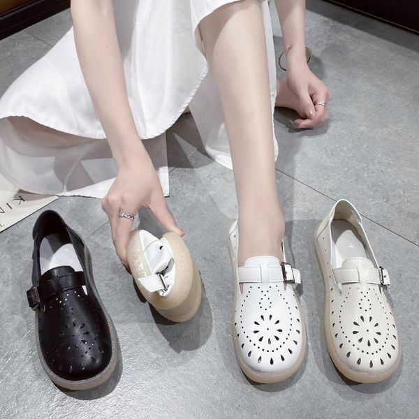 

sandals low woman leather clear heels female shoe 2021 summer shallow mouth soft low-heeled girls fashion flat beige comfort buc, Black