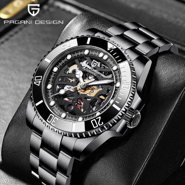 

wristwatches pagani design sapphire glass men watch stainless steel waterproof mechanical luxury automatic relogio masculino, Slivery;brown