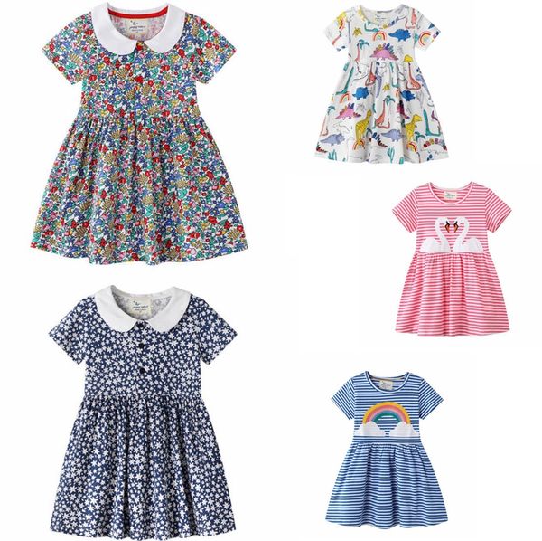 Yaz Kız Elbise Kısa Kollu Çocuk Prenses Elbise Pamuk Toddler Kız Elbise Butik Çocuk Giyim Çiçek Şerit 6 Tasarımlar DW5602