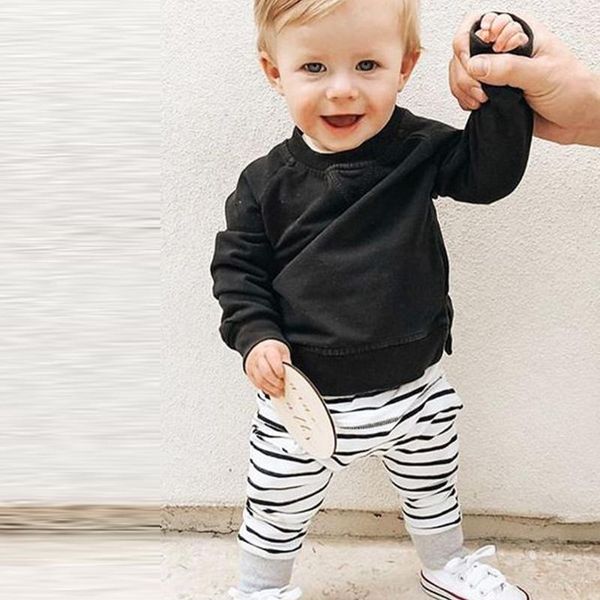 

toddler two piece set baby boy girl 2021 autumn winter long sleeve solid o-neck camouflage stripe pants outfits kid clothes, White