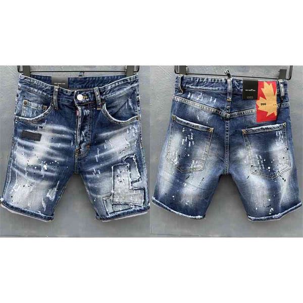 Estilo de verão famosa marca dsq itália jeans homens shorts calças jeans em linha reta pintura magro buraco azul para 210723328r