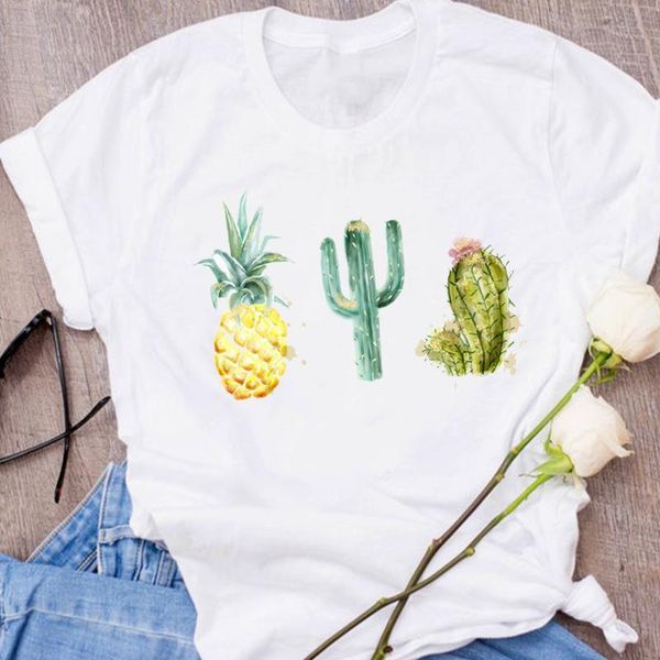 

women graphic ladies pineapple watercolor cartoon 90s clothes lady tees print clothing female t shirt womens t-shirt, White