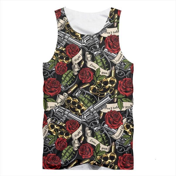 

ogkb 3d tank men  cool sleeveless shirts gun red rose printed design summer fashion casual vest plus size, White;black