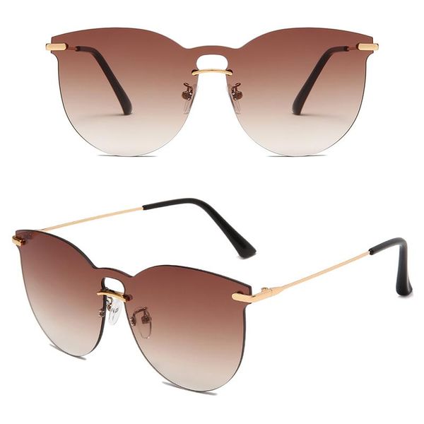 

sunglasses luxury fashion round cat eye women rimless wave butterfly sun glasses metal shades for vintage eyewear uv400, White;black