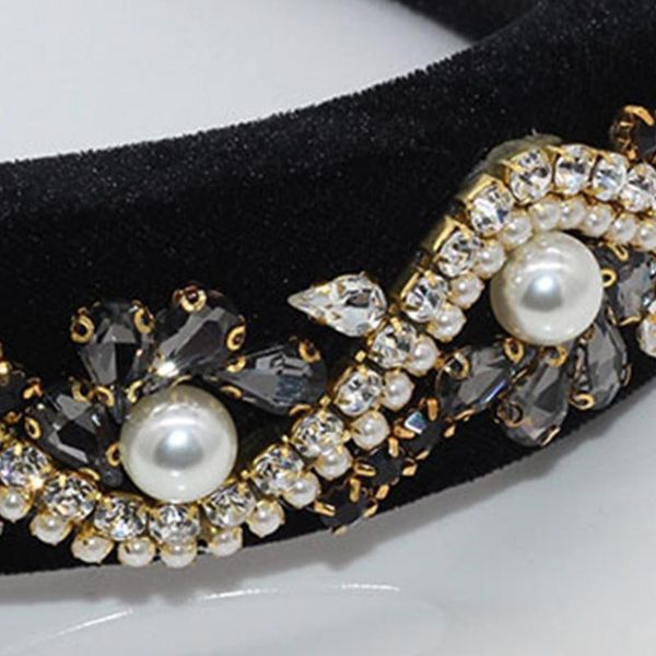 

hair clips & barrettes women sponge padded velvet headband wavy pearl rhinestone bead jewelry hoop r58e, Golden;silver