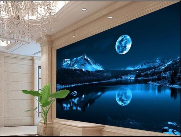 

wallpapers custom po 3d murals beautiful romantic moon lake night sky modern background wall decoration painting