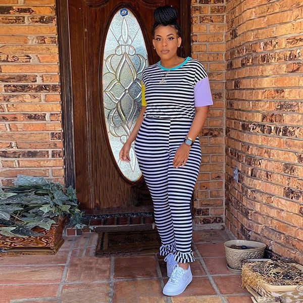 

black and white stripe women tracksuit t shirt and pants