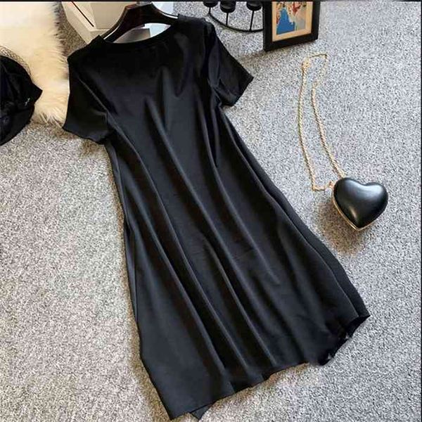 

short sleeve dress women summer printed black knee length plus size 5xl loose korean fashion leisure chic womens harajuku ins bf, Black;gray