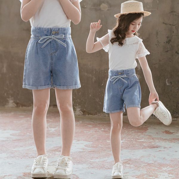 

2021 new children's shorts with bow belts for girls summer kids short pants girl denim clothes 0j9y, Black