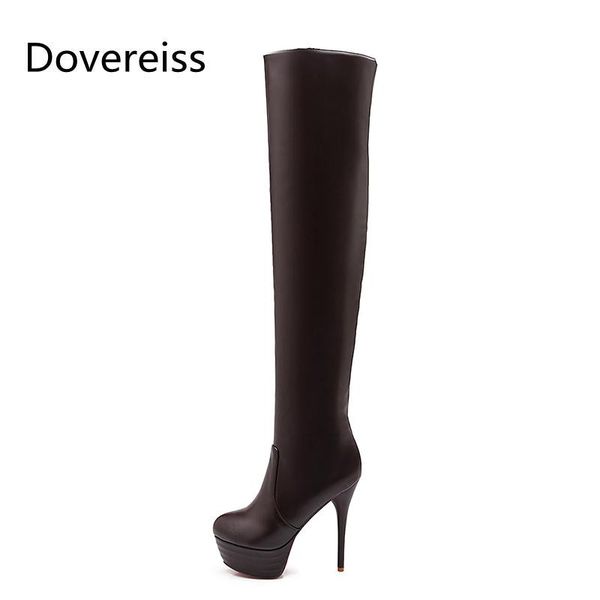 

boots dovereiss fashion women's shoes winter pointed toe stilettos heels platform elegant white over the knee concise mature, Black