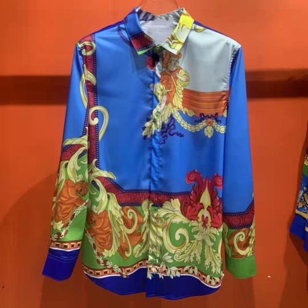 

men's casual shirts spring autumn chic silk retro print c431, White;black