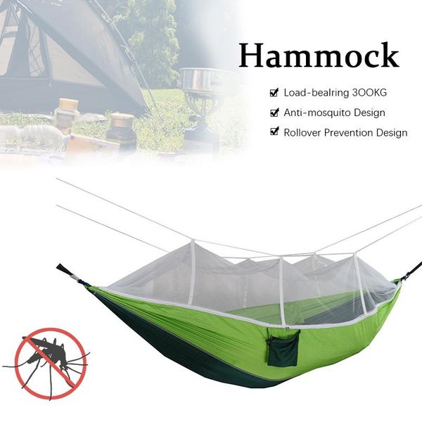 

camp furniture 260*140cm portable 1-2 person travel camping hammock with mosquito account outside parachute garden swing