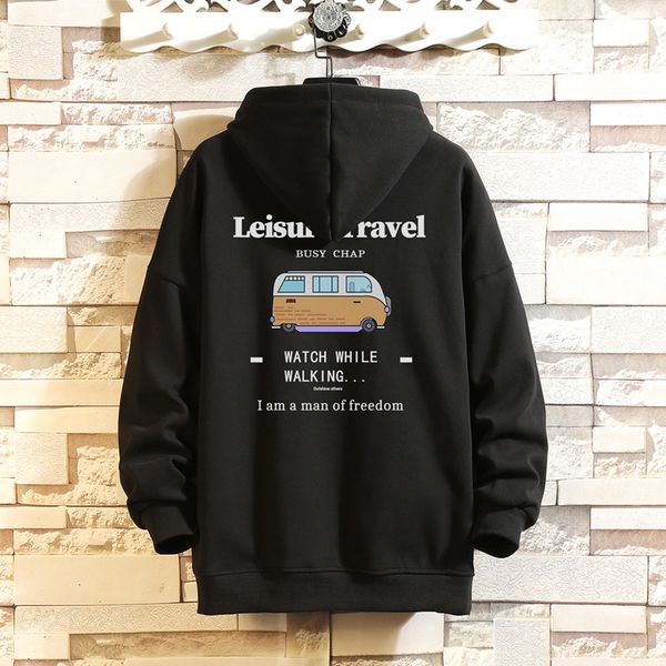 

2021 new autumn and winter hip hop streetwear clock as we walk in the print casual male loose oversize hoodies c463, Black