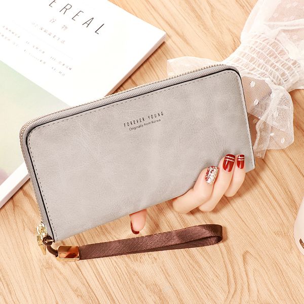 

2021 fashion zipper leather womens wallet retro ladies purse designer wallet women long card holder female clutch bag carteira, Red;black