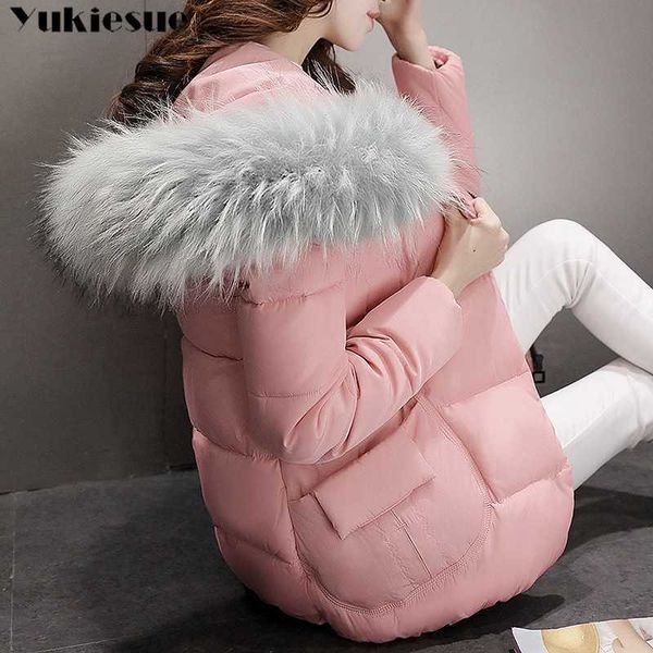 

autumn and winter women's korean fashion big hair collar cotton clothing short coat jacket women 210608, Black