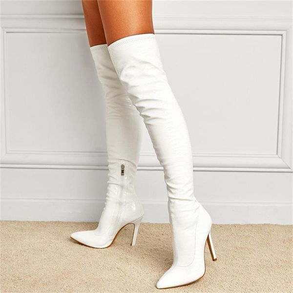 

boots women modern pointed toe high thin heels ladies girls stretch fabric thigh over the knee long boot shoes bota, Black