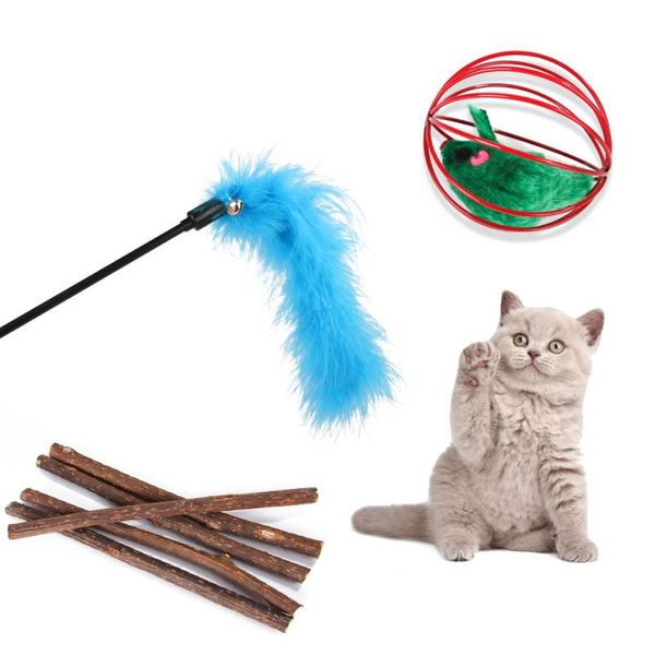 

cat toys 28pcs set funny stick realistic mouse fish bell ball feather toy creative assorted interactive play for kittens
