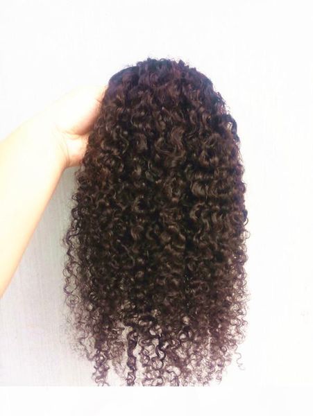

new arrive brazilian human virgin remy kinky curly ponytail hair extensions clip ins dark brown color 100g one bundle, Black