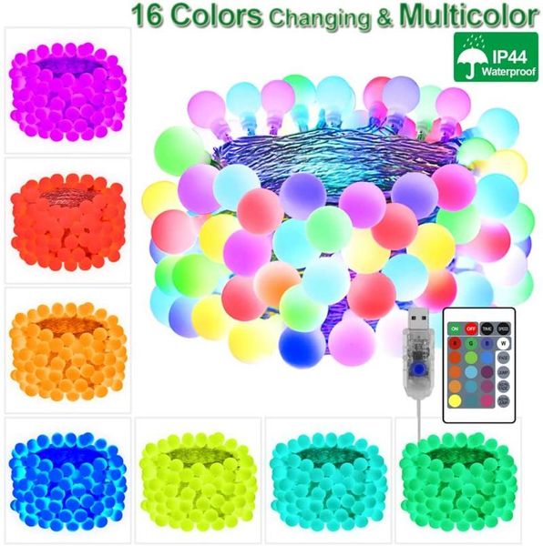 

16 color changing ball stirng light 10m 60leds usb remote globe fairy garland christmas wedding outdoor street festival decor